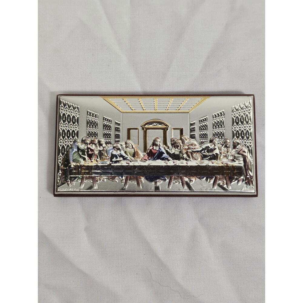 Last Supper Plaque - Religious (Reflective Silver-Tone Metal w/ Golden Accents)